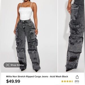 Fashion Nova Acid Wash Black Ripped Cargo Jeans - Straight Leg